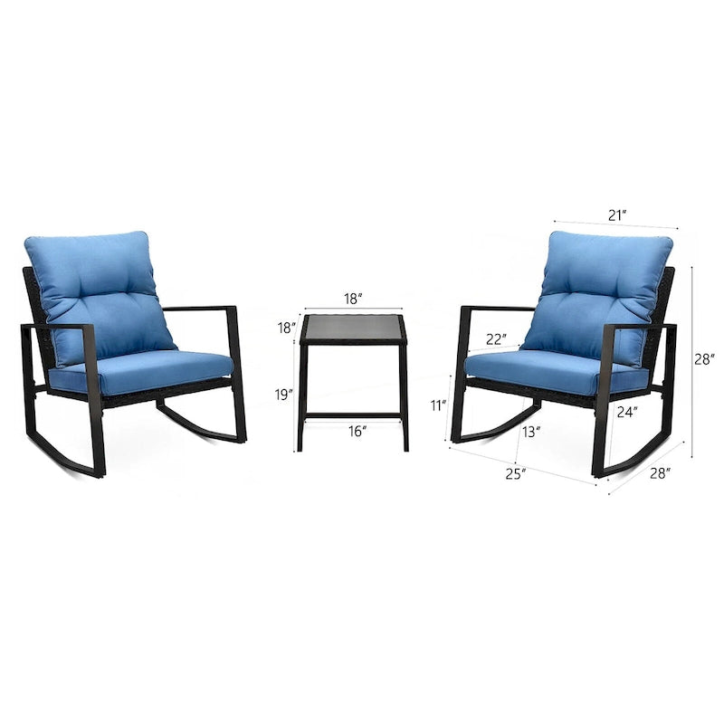Ensemble bistro de patio 3 pièces avec chaise berçante d'extérieur