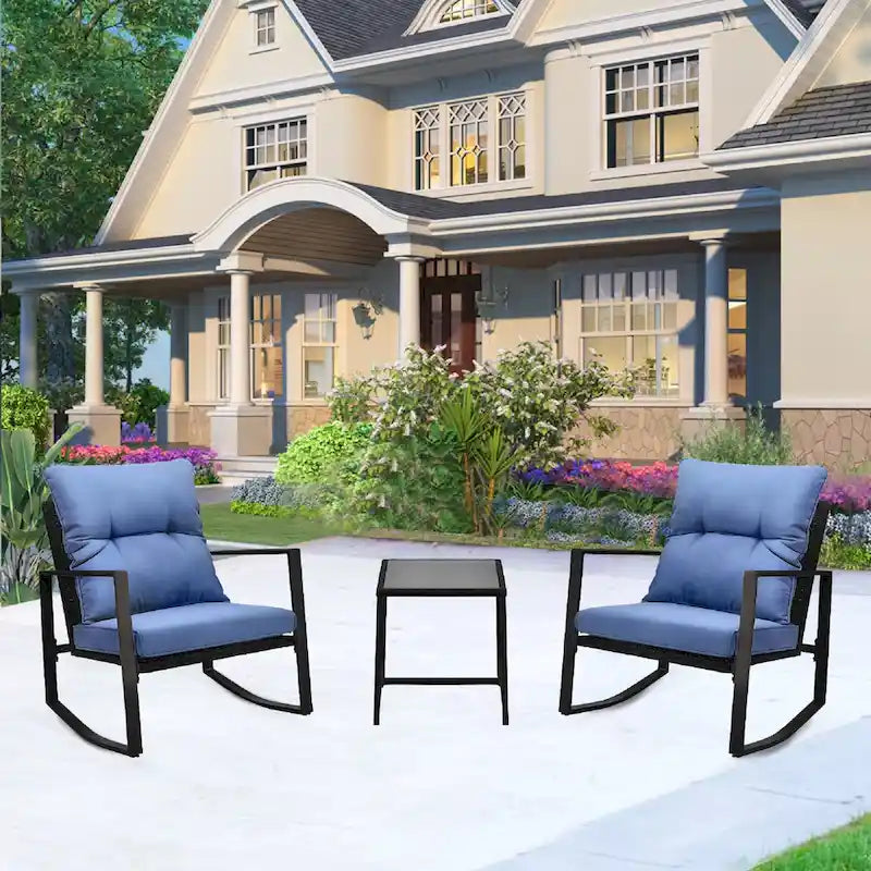 Ensemble bistro de patio 3 pièces avec chaise berçante d'extérieur