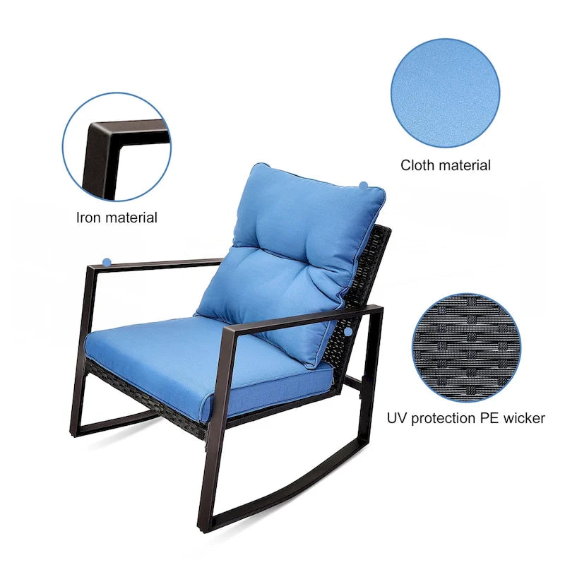 Ensemble bistro de patio 3 pièces avec chaise berçante d'extérieur