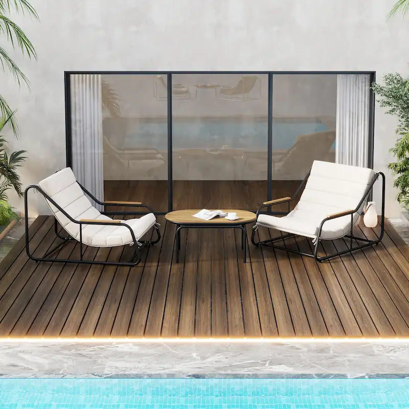 Ensemble de 3 chaises longues d'extérieur