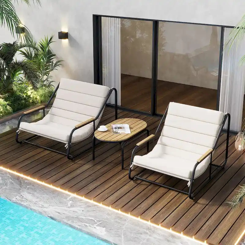 Ensemble de 3 chaises longues d'extérieur