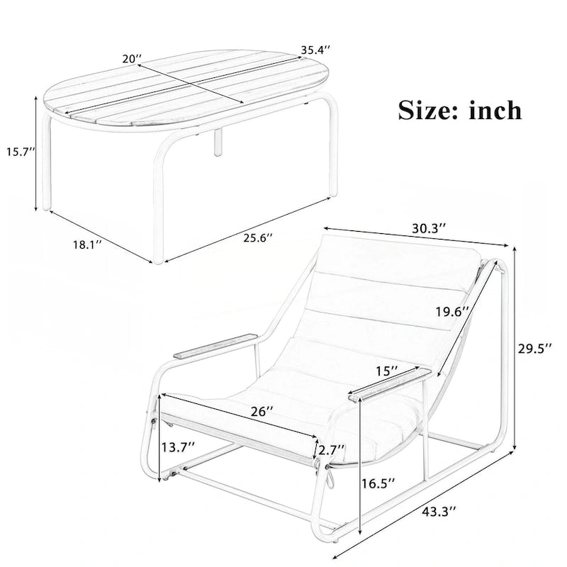 Ensemble de 3 chaises longues d'extérieur
