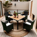 Ensemble de salle à manger d'extérieur en résine tressée 5 pièces, table basse de pique-nique avec 4 coussins amovibles et fauteuils en résine tressée.