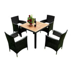 Ensemble de salle à manger d'extérieur en résine tressée 5 pièces, table basse de pique-nique avec 4 coussins amovibles et fauteuils en résine tressée.