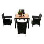 Ensemble de salle à manger d'extérieur en résine tressée 5 pièces, table basse de pique-nique avec 4 coussins amovibles et fauteuils en résine tressée.