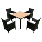 Ensemble de salle à manger d'extérieur en résine tressée 5 pièces, table basse de pique-nique avec 4 coussins amovibles et fauteuils en résine tressée.