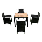 Ensemble de salle à manger d'extérieur en résine tressée 5 pièces, table basse de pique-nique avec 4 coussins amovibles et fauteuils en résine tressée.