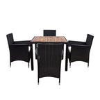 Ensemble de salle à manger d'extérieur en résine tressée 5 pièces, table basse de pique-nique avec 4 coussins amovibles et fauteuils en résine tressée.