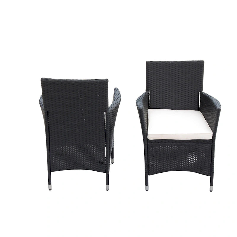 Ensemble de salle à manger d'extérieur en résine tressée 5 pièces, table basse de pique-nique avec 4 coussins amovibles et fauteuils en résine tressée.