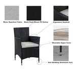 Ensemble de salle à manger d'extérieur en résine tressée 5 pièces, table basse de pique-nique avec 4 coussins amovibles et fauteuils en résine tressée.