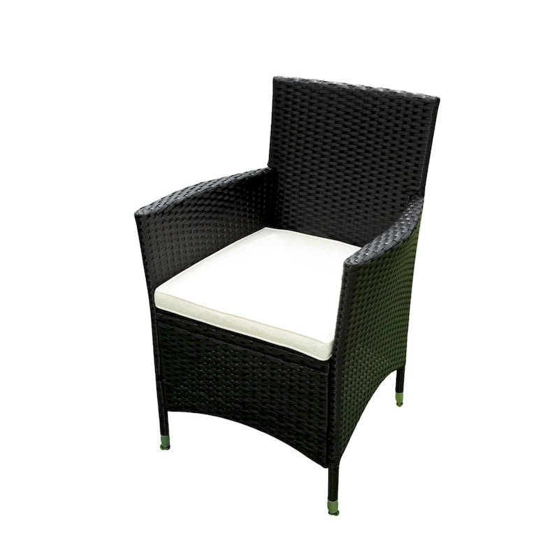 Ensemble de salle à manger d'extérieur en résine tressée 5 pièces, table basse de pique-nique avec 4 coussins amovibles et fauteuils en résine tressée.