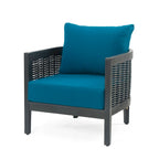 Fauteuil club d'extérieur en bois d'acacia et résine tressée avec coussins imperméables, fauteuil individuel en rotin pour terrasse, club, jardin, véranda