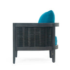 Fauteuil club d'extérieur en bois d'acacia et résine tressée avec coussins imperméables, fauteuil individuel en rotin pour terrasse, club, jardin, véranda