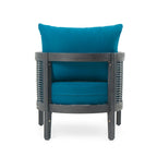 Fauteuil club d'extérieur en bois d'acacia et résine tressée avec coussins imperméables, fauteuil individuel en rotin pour terrasse, club, jardin, véranda