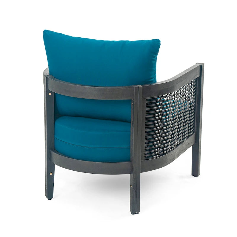 Fauteuil club d'extérieur en bois d'acacia et résine tressée avec coussins imperméables, fauteuil individuel en rotin pour terrasse, club, jardin, véranda