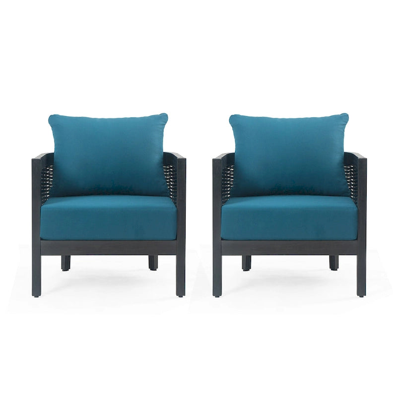 Fauteuil club d'extérieur en bois d'acacia et résine tressée avec coussins imperméables, fauteuil individuel en rotin pour terrasse, club, jardin, véranda