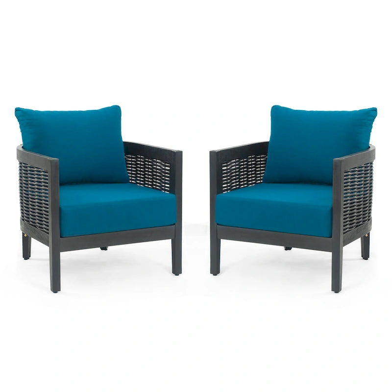 Fauteuil club d'extérieur en bois d'acacia et résine tressée avec coussins imperméables, fauteuil individuel en rotin pour terrasse, club, jardin, véranda
