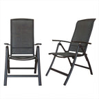 Ensemble de 2 chaises de jardin pliantes, structure en aluminium, inclinables, avec dossier haut réglable.