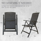 Ensemble de 2 chaises de jardin pliantes, structure en aluminium, inclinables, avec dossier haut réglable.