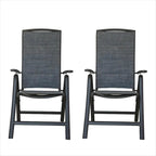 Ensemble de 2 chaises de jardin pliantes, structure en aluminium, inclinables, avec dossier haut réglable.