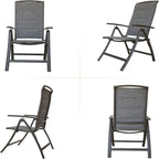Ensemble de 2 chaises de jardin pliantes, structure en aluminium, inclinables, avec dossier haut réglable.