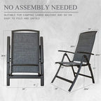 Ensemble de 2 chaises de jardin pliantes, structure en aluminium, inclinables, avec dossier haut réglable.