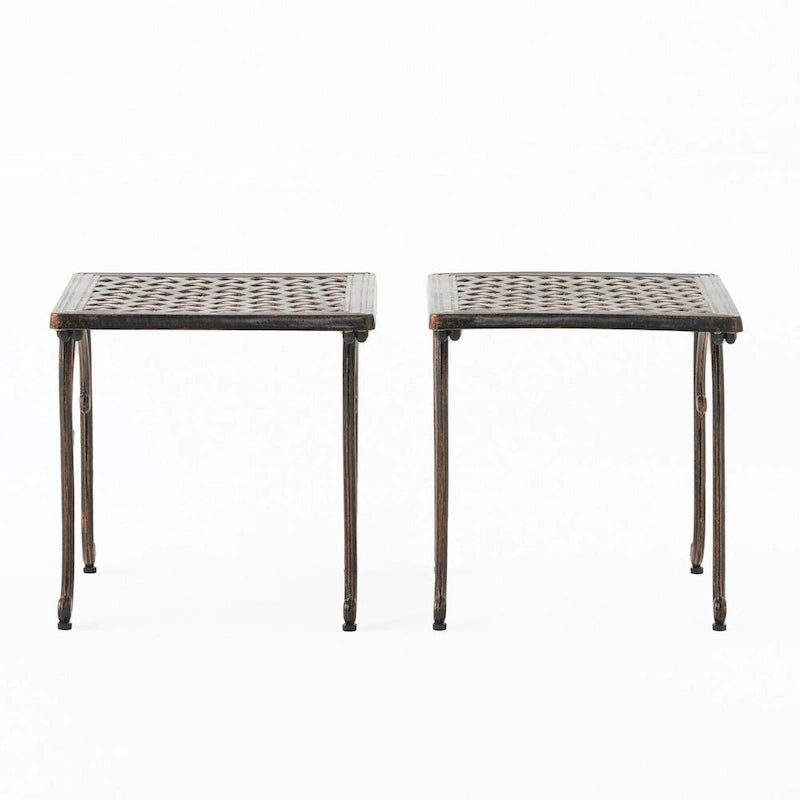 TABLE D'APPOINT D'EXTÉRIEUR EN MÉTAL CAST, LOT DE 2 PIÈCES