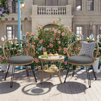 Ensemble de loisirs d'extérieur, 2 chaises individuelles en rotin et 1 table ronde en verre