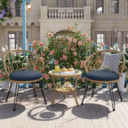 Ensemble de loisirs d'extérieur, 2 chaises individuelles en rotin et 1 table ronde en verre