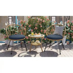 Ensemble de loisirs d'extérieur, 2 chaises individuelles en rotin et 1 table ronde en verre
