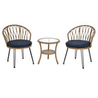 Ensemble de loisirs d'extérieur, 2 chaises individuelles en rotin et 1 table ronde en verre