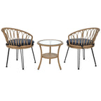Ensemble de loisirs d'extérieur, 2 chaises individuelles en rotin et 1 table ronde en verre