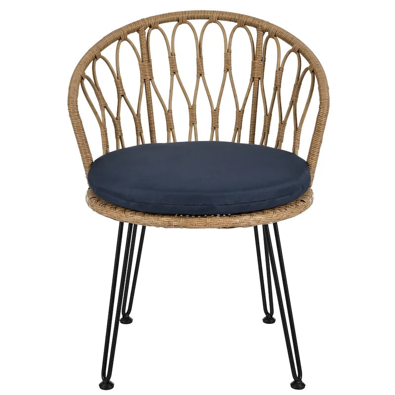 Ensemble de loisirs d'extérieur, 2 chaises individuelles en rotin et 1 table ronde en verre