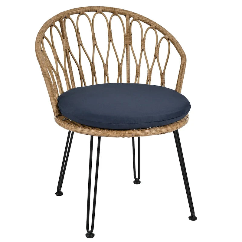 Ensemble de loisirs d'extérieur, 2 chaises individuelles en rotin et 1 table ronde en verre