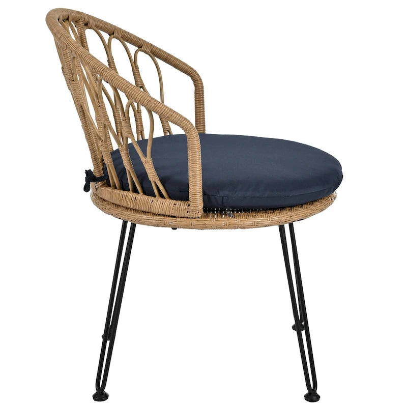 Ensemble de loisirs d'extérieur, 2 chaises individuelles en rotin et 1 table ronde en verre