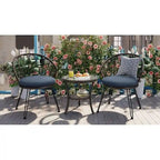 Ensemble de loisirs d'extérieur, 2 chaises individuelles en rotin et 1 table ronde en verre