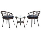 Ensemble de loisirs d'extérieur, 2 chaises individuelles en rotin et 1 table ronde en verre