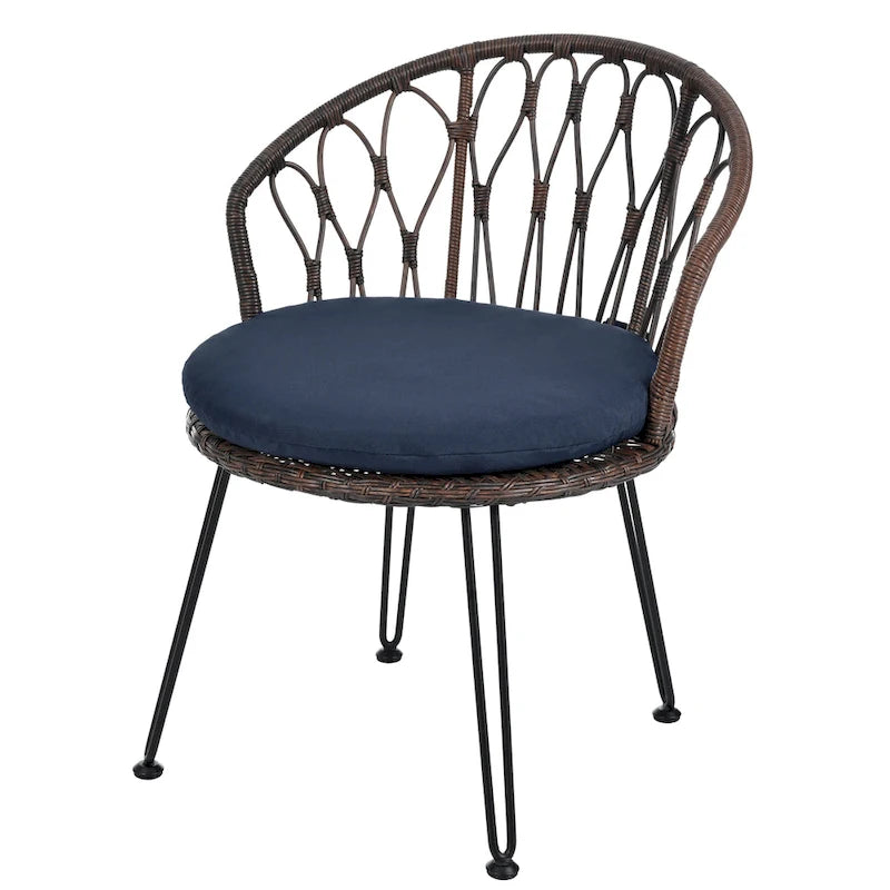 Ensemble de loisirs d'extérieur, 2 chaises individuelles en rotin et 1 table ronde en verre
