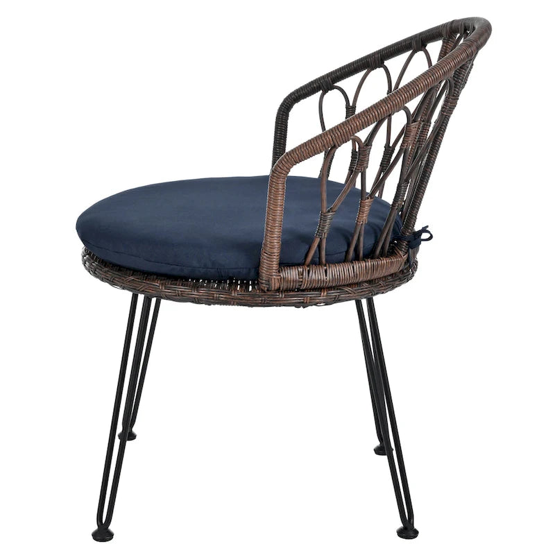 Ensemble de loisirs d'extérieur, 2 chaises individuelles en rotin et 1 table ronde en verre
