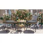 Ensemble de loisirs d'extérieur, 2 chaises individuelles en rotin et 1 table ronde en verre