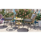 Ensemble de loisirs d'extérieur, 2 chaises individuelles en rotin et 1 table ronde en verre