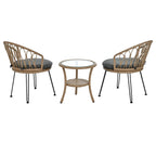 Ensemble de loisirs d'extérieur, 2 chaises individuelles en rotin et 1 table ronde en verre