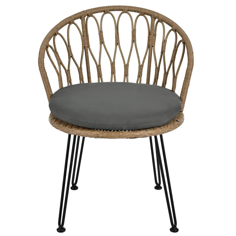 Ensemble de loisirs d'extérieur, 2 chaises individuelles en rotin et 1 table ronde en verre