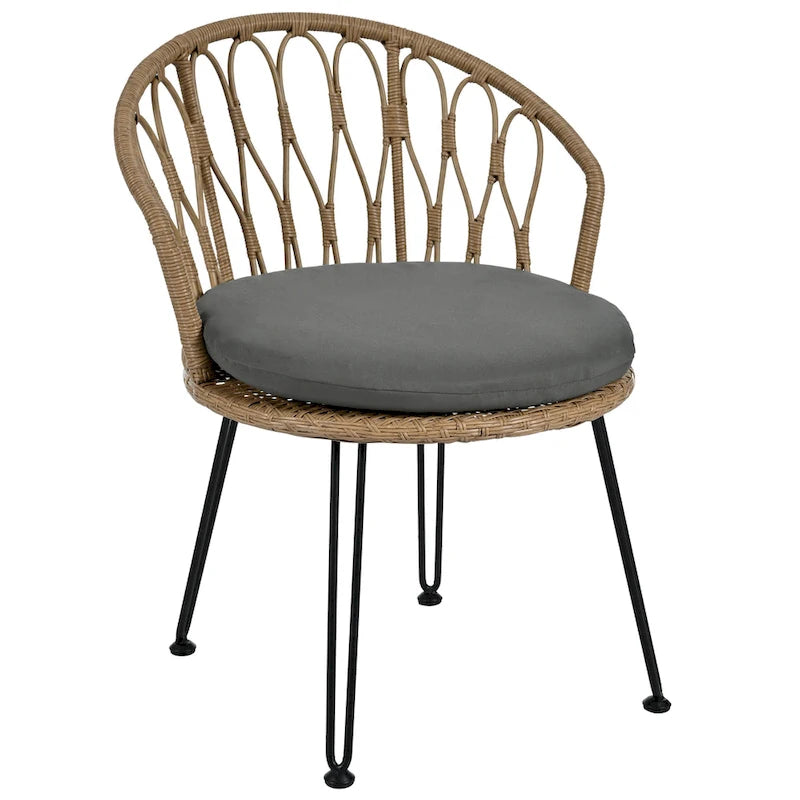 Ensemble de loisirs d'extérieur, 2 chaises individuelles en rotin et 1 table ronde en verre