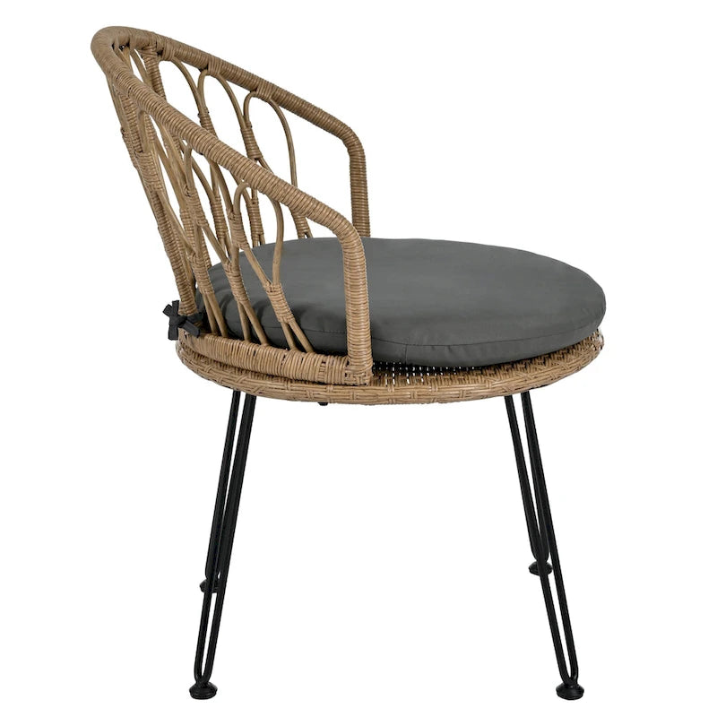 Ensemble de loisirs d'extérieur, 2 chaises individuelles en rotin et 1 table ronde en verre