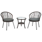 Ensemble de loisirs d'extérieur, 2 chaises individuelles en rotin et 1 table ronde en verre