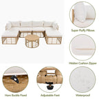 Ensemble de mobilier de jardin en rotin 7 pièces avec coussins et table basse