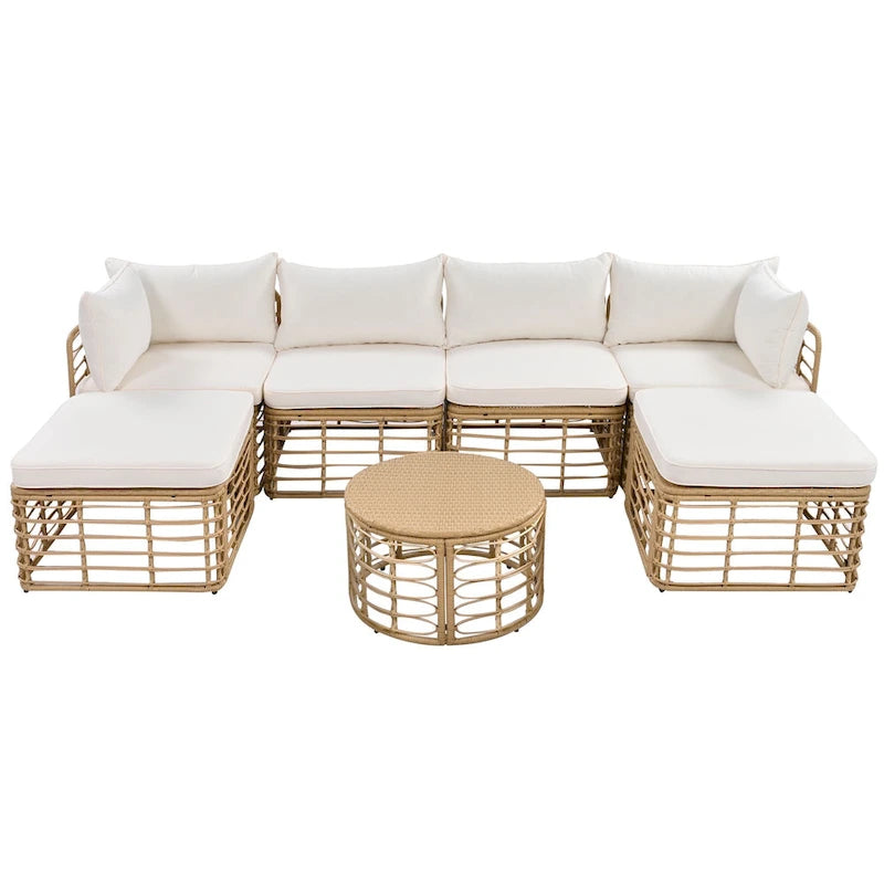 Ensemble de mobilier de jardin en rotin 7 pièces avec coussins et table basse