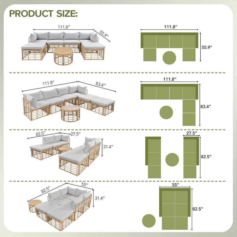 Ensemble de mobilier de jardin en rotin 7 pièces avec coussins et table basse