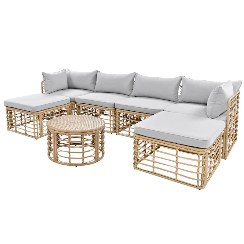 Ensemble de mobilier de jardin en rotin 7 pièces avec coussins et table basse